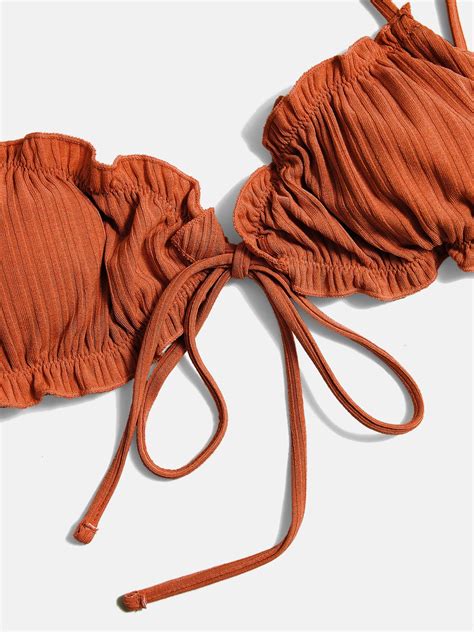 Emmiol Free Shipping Lace Up Ribbed Bikini Set Orange Xl In Bikini