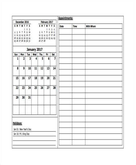 Free Printable Appointment Calendar Template - Printable Templates Free