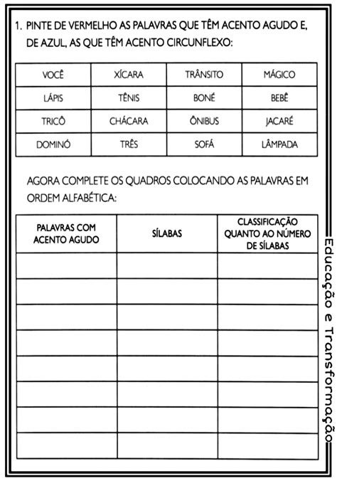 Acentuação Gráfica Agudo Circunflexo E Til Atividade Para Trabalhar