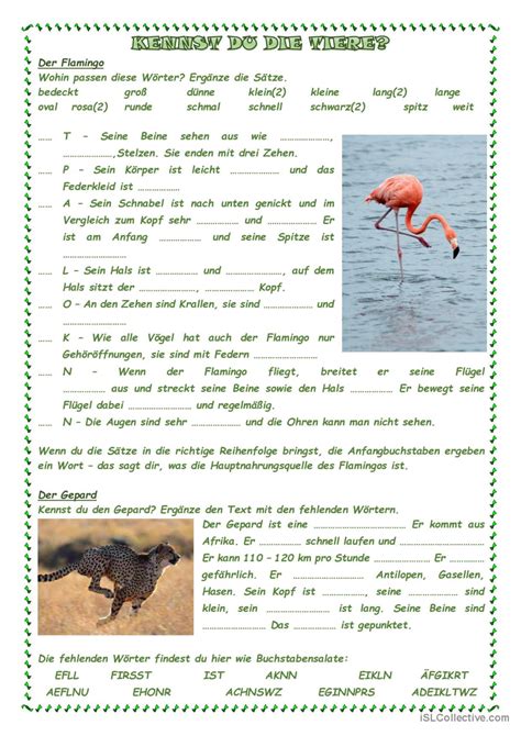 Kennst du Tiere allgemeine Deutsch DAF Arbeitsblätter pdf doc