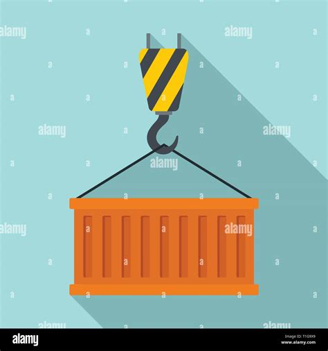 Container On Crane Hook Icon Flat Illustration Of Container On Crane