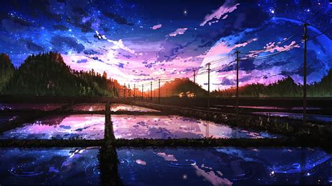 HD wallpaper: anime landscape, scenic, moon, painting, sky | Wallpaper ...