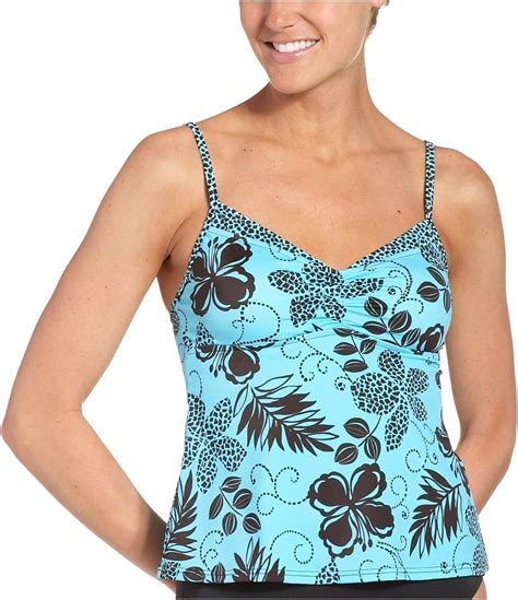 Caribbean Joe Womens Mosaic Floral Thin Strap Tankini With Bra Overlay At Amazon Womens