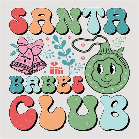 Santa Babes Club Rétro Noël Svg Sublimation Design Tshirt Vecteur Premium