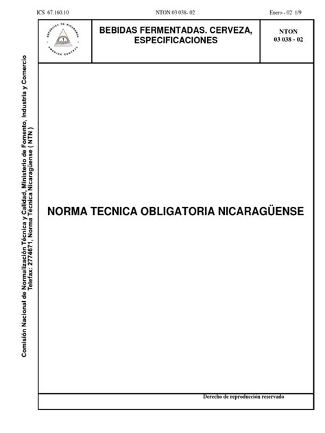 Pdf Norma Tecnica Bebidas Fermentadas Cerveza Especificaciones