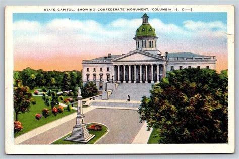 Vintage South Carolina Postcard State Capitol Showing Confederate