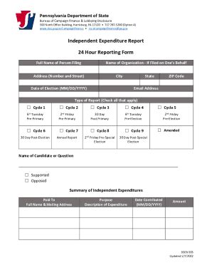 Fillable Online Independent Expenditure Report 24 Hour Reporting Form