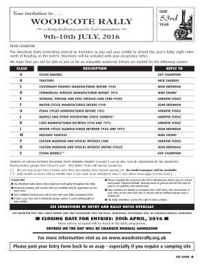 Fillable Online Woodcoterally Org RALLY ENTRY FORM PACKAGE