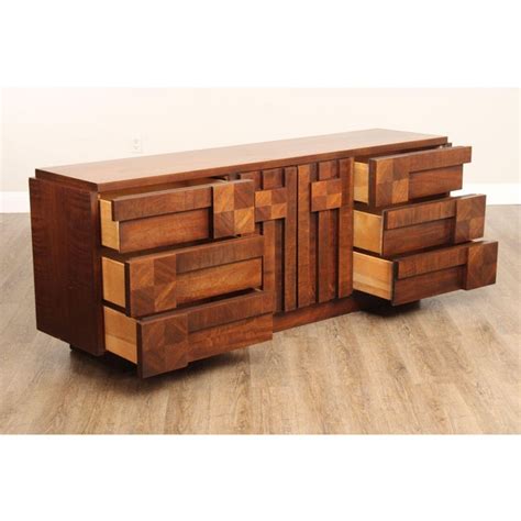 Lane Staccato Brutalist Mid Century Modern Walnut Triple Chest Chairish