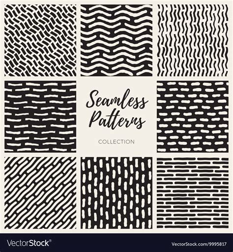 Seamless Hand Drawn Lines Patterns Royalty Free Vector Image