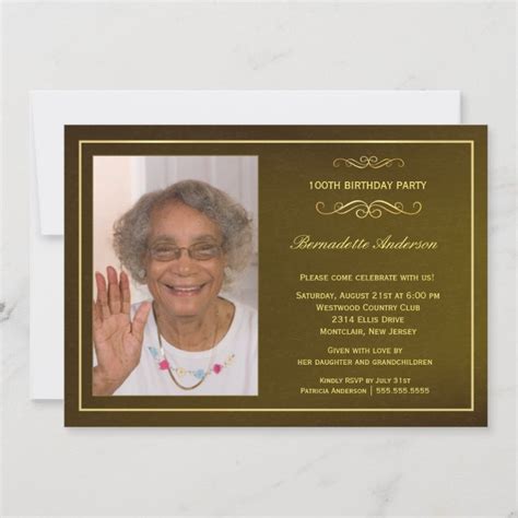 100th Birthday Party Invitations - with photo | Zazzle