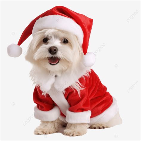 Cachorro Malt S Vestindo Terno Vermelho De Natal E Chap U Isolado Png