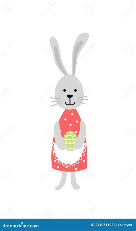 Easter Bunny Young Easter Girl Rabbit In Red Dress With Egg Flat