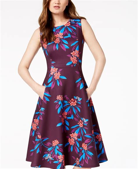 Calvin Klein Floral Scuba Fit And Flare Midi Dress Macy S