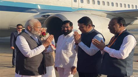 PM Modis Mumbai Visit Prime Minister Narendra Modi Arrives In Mumbai