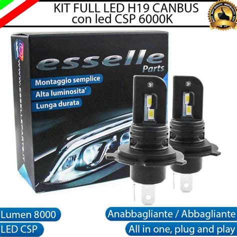 Kit Full Led 6000k Canbus Coppia Lampade H19 Ultra Compatte Luce Bianca No Error