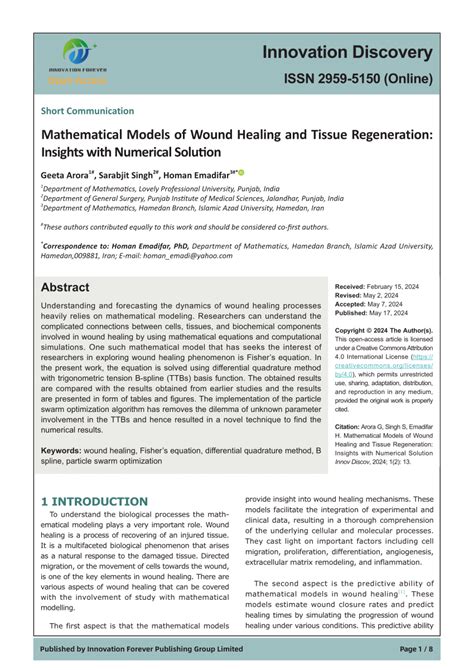 Pdf Mathematical Models Of Wound Healing And Tissue Regeneration