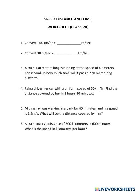 Speed Distance And Time Worksheet Live Worksheets Worksheets Library