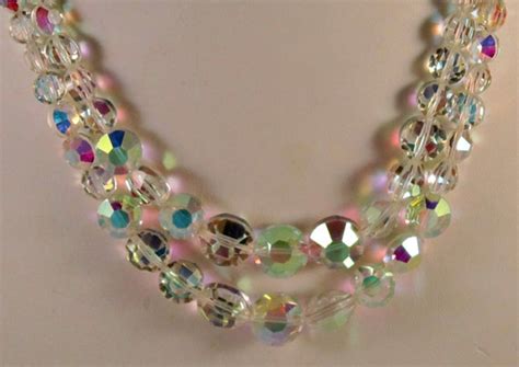 Vintage Double Strand Swarovski Ab Crystal Necklace Signed