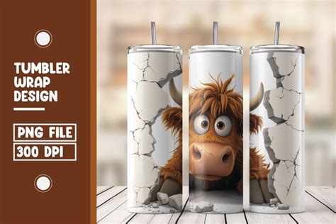 Funny Highland Cow Peeking Tumbler Wrap Design