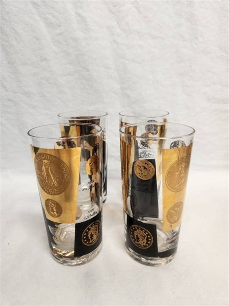 Vintage Coin Glasses Anchor Hocking Black And Gold Glasses Set Of 4 Etsy