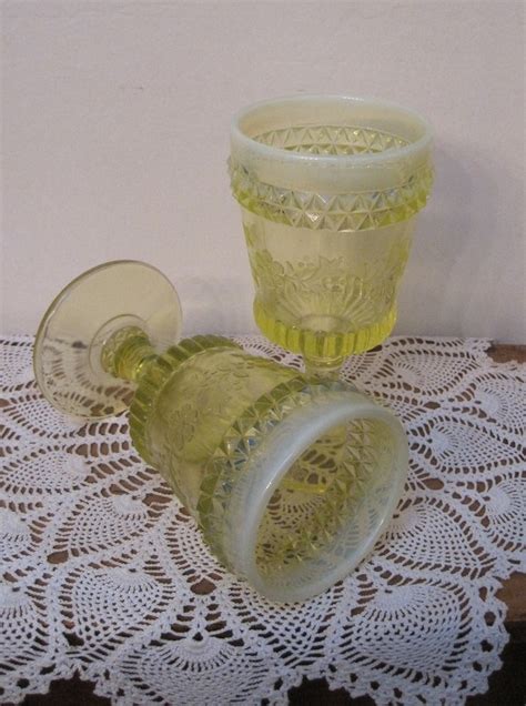 Vaseline Glass 2 Yellow Vaseline Goblets Antique Vaseline Etsy