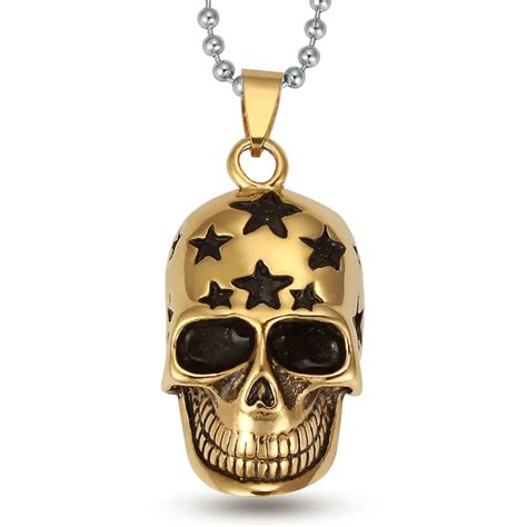 Top Fashion Stainless Steel Gold Color Skull Chain Necklace Mens Punk Skeleton Necklaces