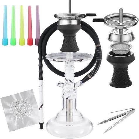 Chicha Kit Complet Motif En Fibre De Carbone Shisha Avec Silicone Tuyau