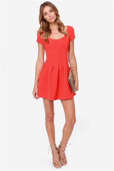 Cute Red Dress Skater Dress Fit And Flare Orange Dress 43 00