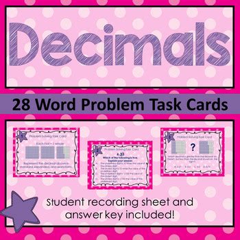 Decimal Word Problem Task Cards By The Stellar Teacher Company Tpt