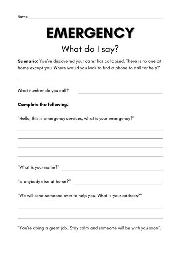 Emergency Call Script Worksheet Printable Template No Prep