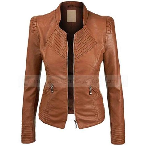 Brown Faux Leather Jacket Women Viewing Gallery Faux Leather Jacket