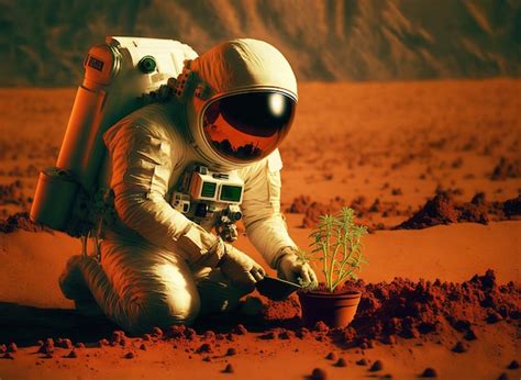 Premium Photo Astronaut Growing Plant Agriculture And Farming On