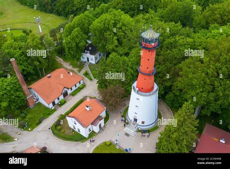 Aerial View Of Lighthouse In The Small Village Of Rozewie On The Polish