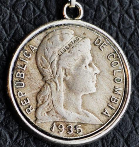 Colombia Lady Liberty Coin Pendant Etsy