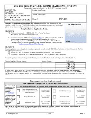 Fillable Online Financialaid Calpoly Non Tax Filer Income