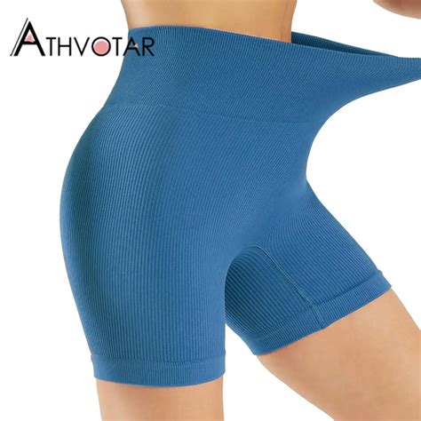 Athvotar Women Sports Shorts Seamless Knit Sexy Ribbed Cycling Shorts