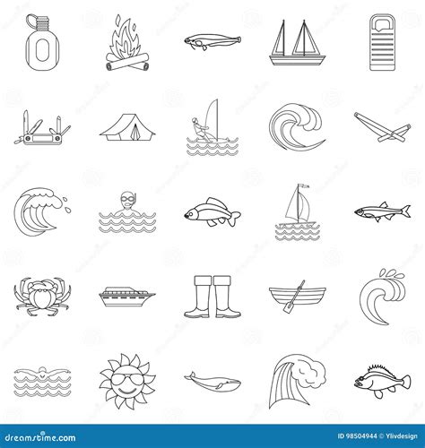 Iconos Fijados Estilo De Los Pescados Del Esquema Ilustración del