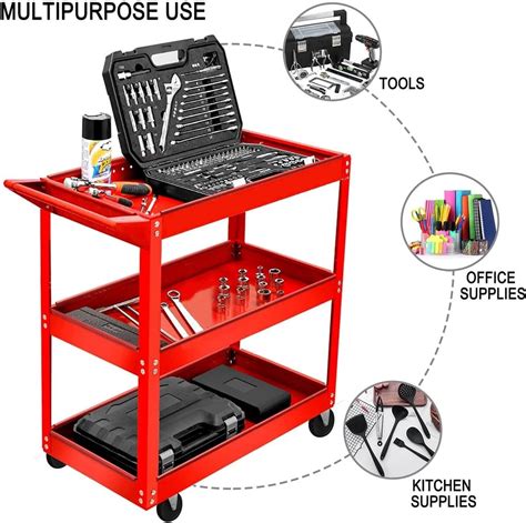 Tool Storage Heavy Duty Garage Trolley Workshop Diy Tier Wheel Cart