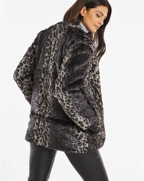 Grey Leopard Print Faux Fur Coat Ambrose Wilson