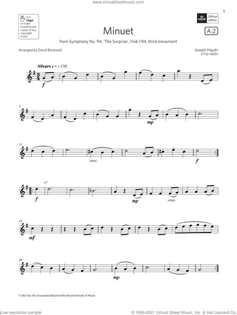 Minuet From Symphony No 94 Grade 1 List A2 From The ABRSM Flute