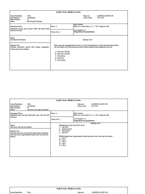 Kartu Soal Seni Budaya Usbn 2022 Pdf