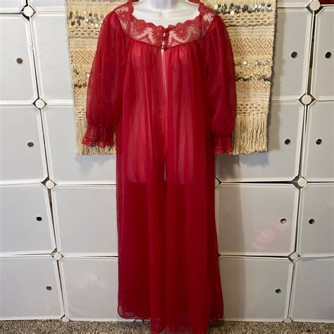 Rare Vintage Texsheen Lingerie Sheer Red Peignoir Gem