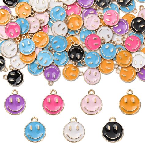 Danlingjewelry Pcs Random Colors Enamel Happy Face Charms Cute