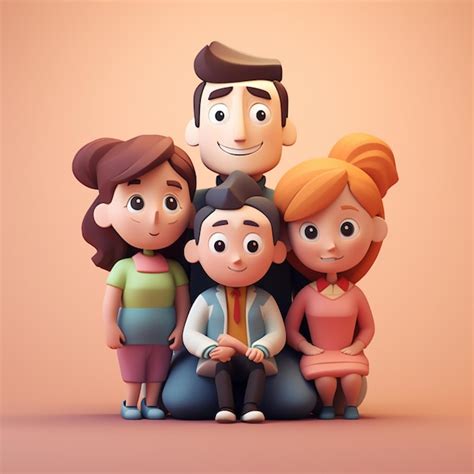 Familia De Dibujos Animados 3d Foto Premium