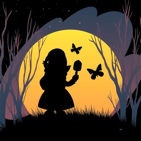 Free Vector | Halloween night background with gnome silhouette