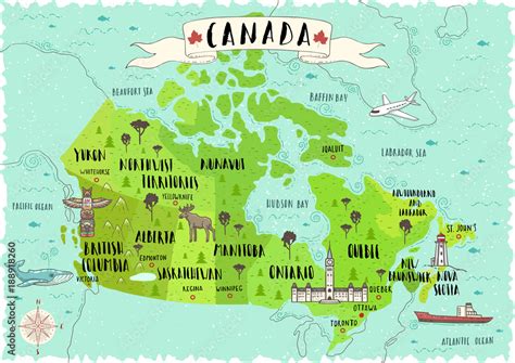 Illustrated Map Of Canada Stock Vector Adobe Stock