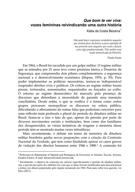 Pdf Que Bom Te Ver Viva Vozes Femininas Reivindicando Uma Outra Hist Ria