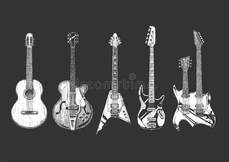 Acoustic And Electric Guitars Set Stock Vector Illustration Of