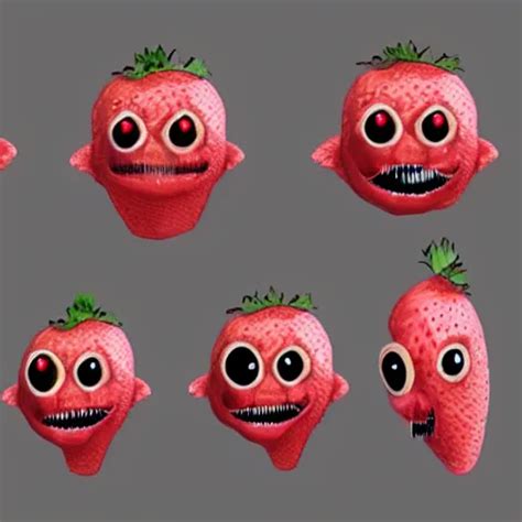 Strawberry Creature With Multiple Eyes Concept Art Stable Diffusion